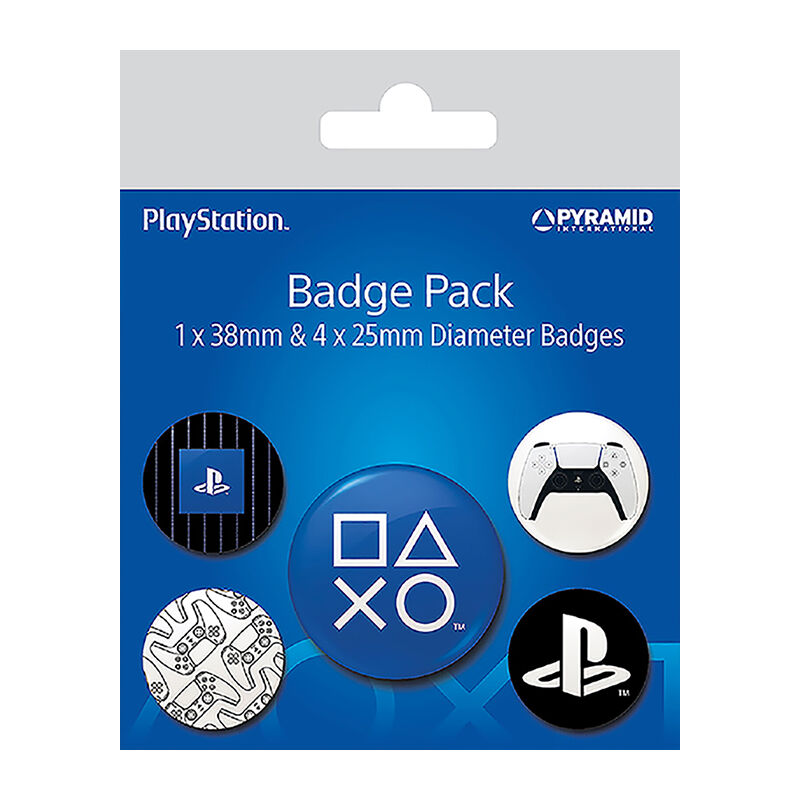 Set de chapas (5 unidades) playstation (everything to play for) medidas: 1 x 3,8 cm/ 4 x 2,5cm