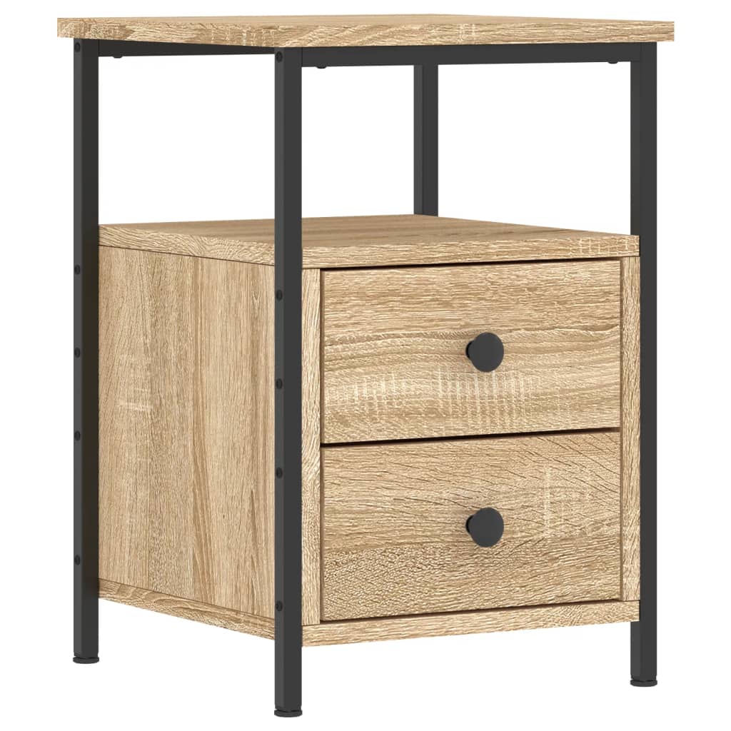 Mesita de Noche Vidaxl de Madera de Ingeniería 34x35,5x50 Cm - Negro y Roble Sonoma