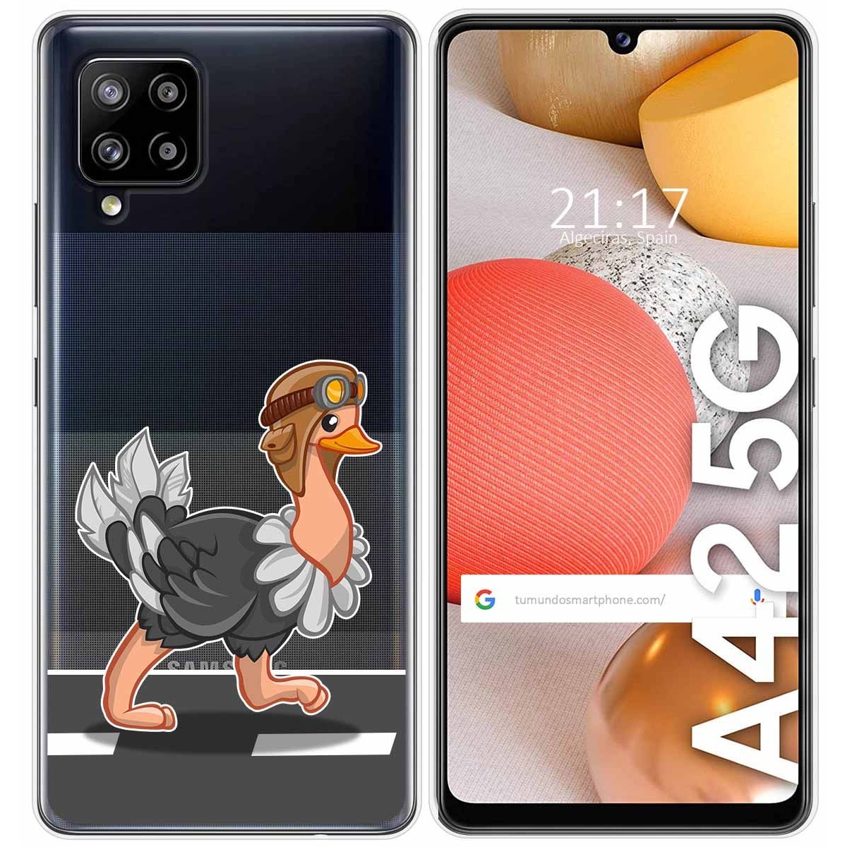 Tumundosmartphone Funda Gel Transparente para Samsung Galaxy A42 5G diseño Avestruz Dibujos