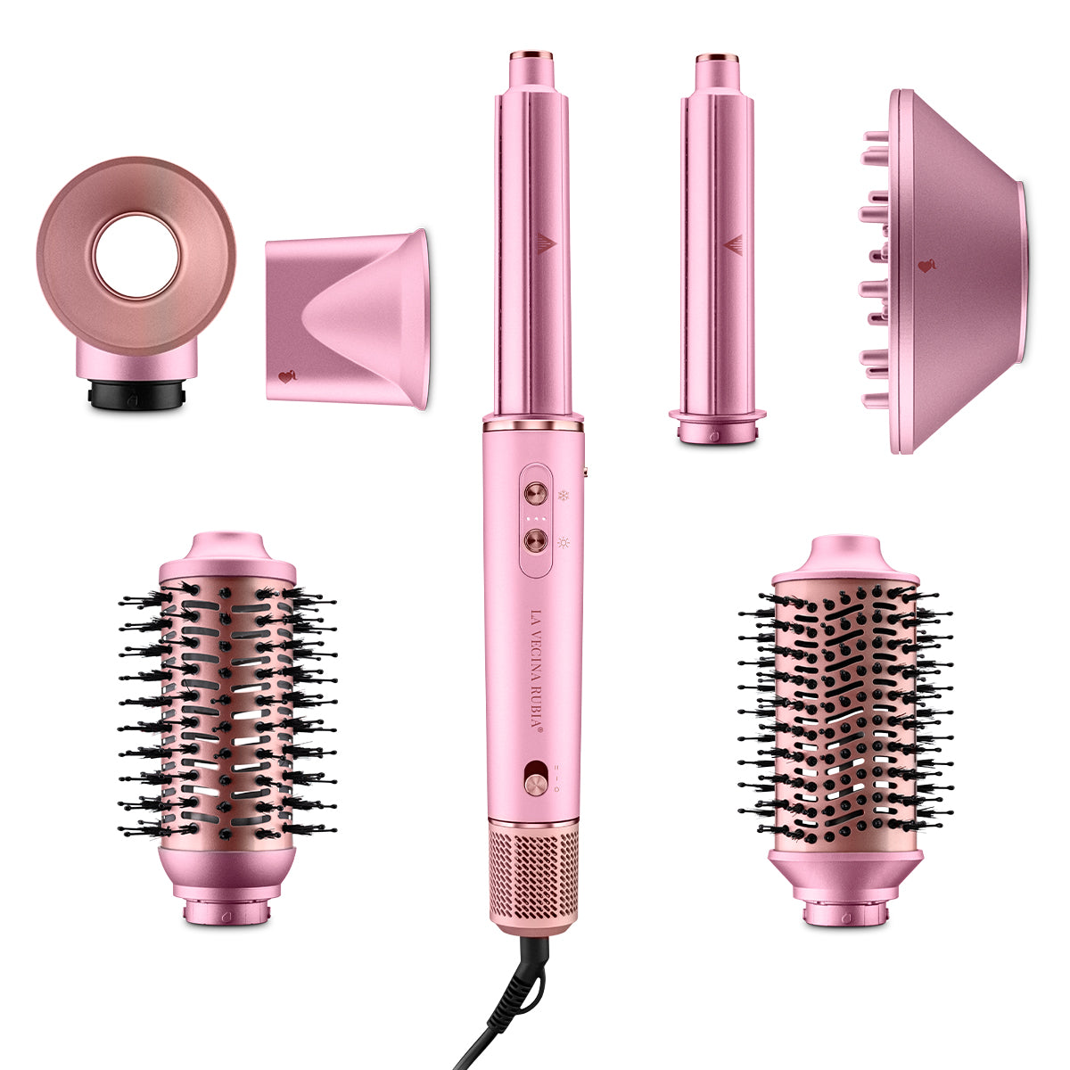 Ufesa - Moldeador secador 2 en 1 con sistema Coanda y 7 accesorios cerámicos para ondas sin tirar, secado rápido y acabado profesional, color rosa