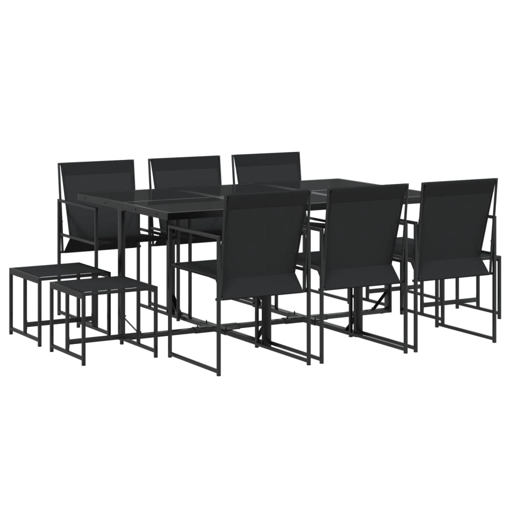 vidaXL Juego de comedor de jardín 11 piezas textileno negro