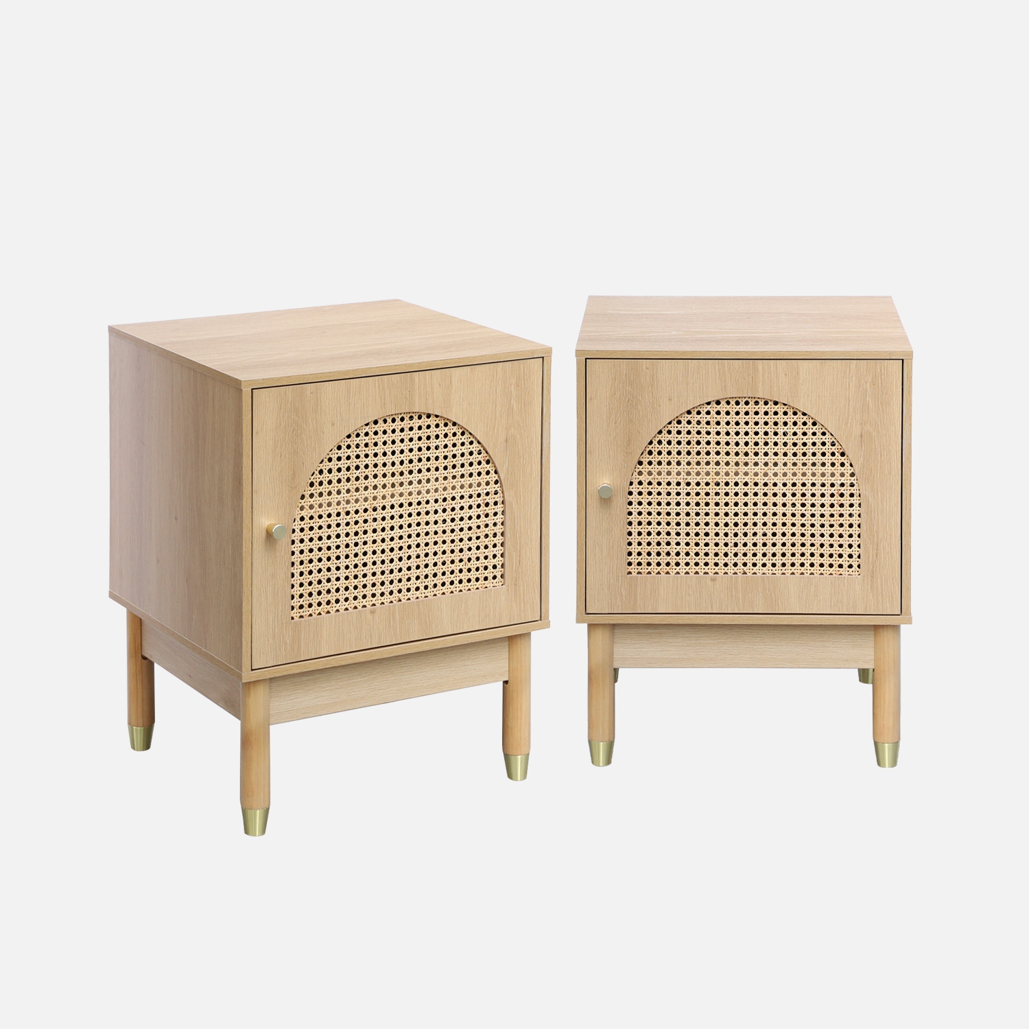 sweeek - Mesita de madera y caña 1 puerta , set de 2 , Judith , 45x40x60