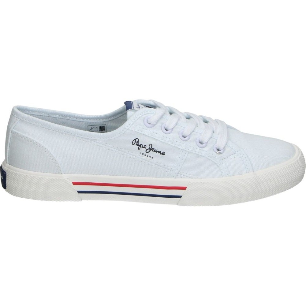 PEPE JEANS | Zapatillas Pepe Jeans Brady Party para Mujer – Lonas en Color Blanco con Detalles – Sneakers con Cordones – Loneta – Estilosas – Cómodas y Versátiles – Modelo PLS31287-800