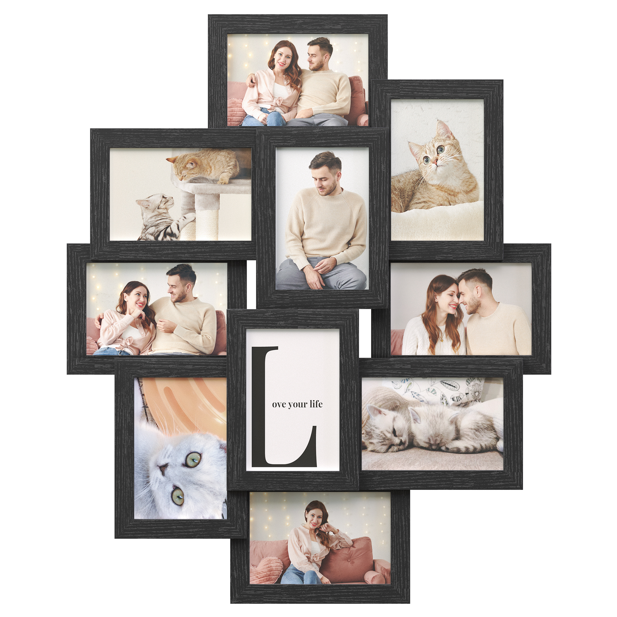 SONGMICS Collage de Marcos de Fotos, 10 Marcos para Fotos de 10 x 15 cm, Marcos de Fotos para Pared, Marcos Múltiples, Decoración de Pared, Azul Marino/Beige Natural/Blanco Nube/Marrón Rústico/Negro Tinta, Regalo de Navidad