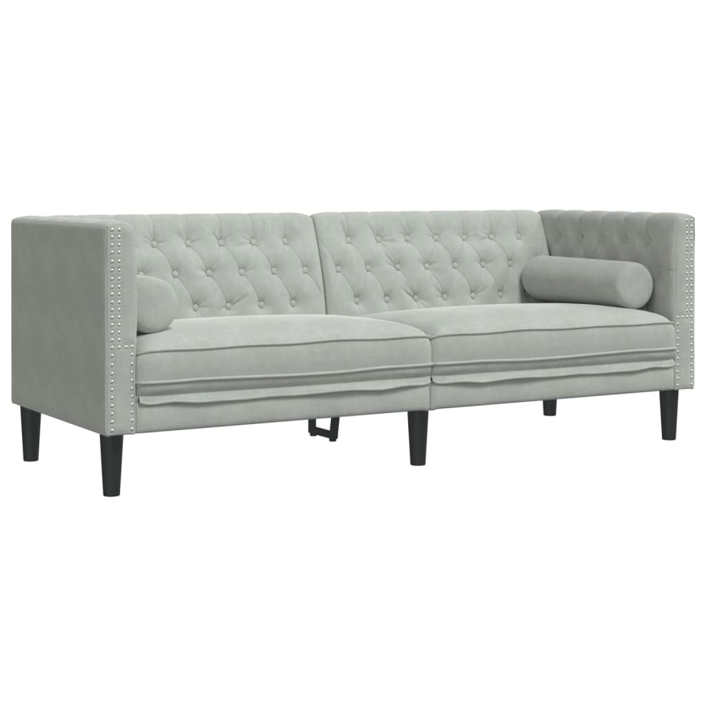 vidaXL Sofá Chesterfield 3 plazas con cojines terciopelo gris claro