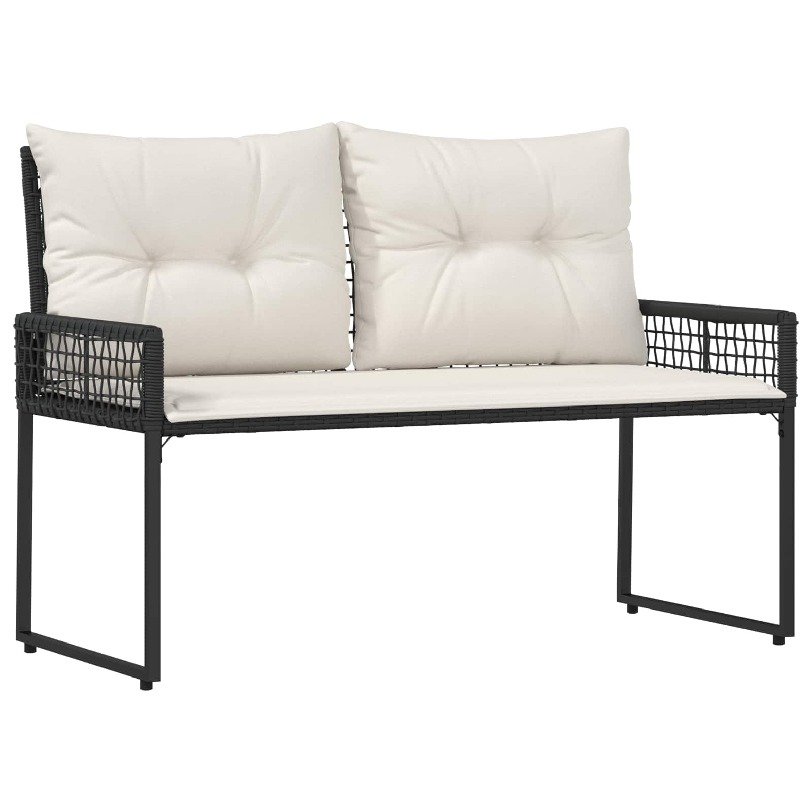 vidaXL Banco de exterior con cojín Negro y Crema 118 x 55 x 82 cm