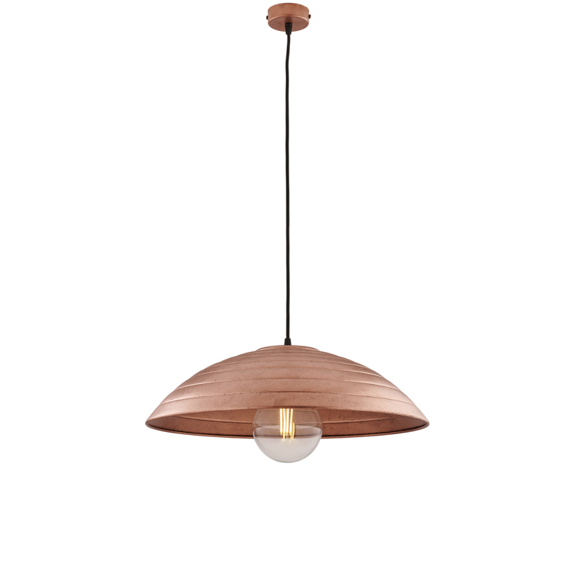 Suspensión del remitente d. 50 en hierro lacado en negro con dec. Lámpara de cobre antiguo con cable eléctrico ajustable recubierto de tela, 1 luz. - Belight