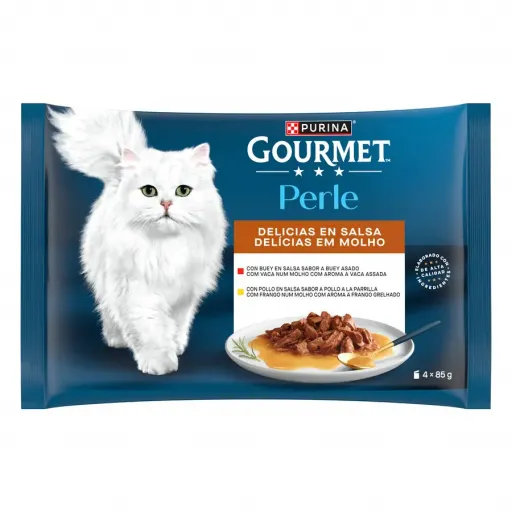 Gourmet Comida Húmeda Perle Delicias en Salsa Pollo y Buey para Gatos - 4x85 gr