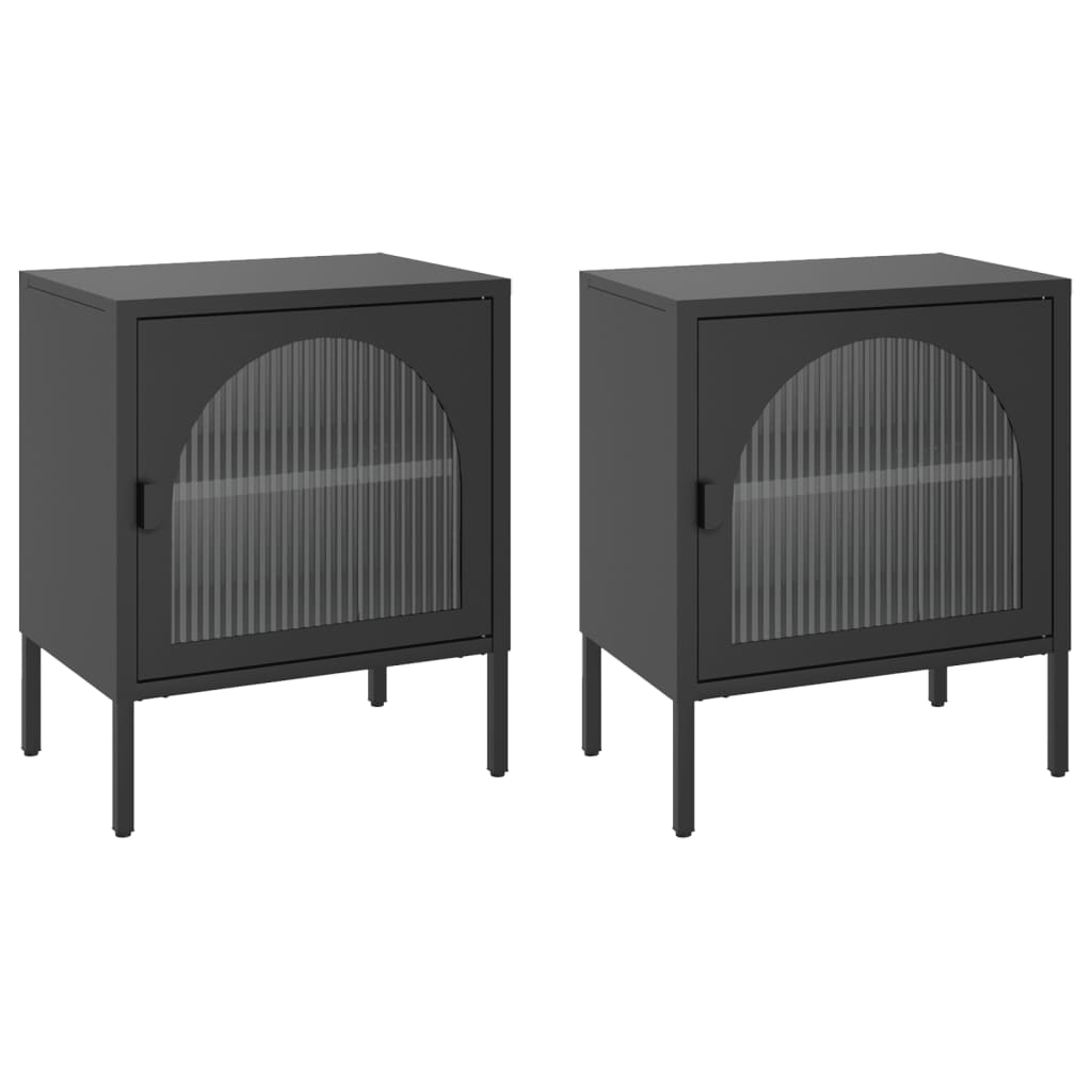 Vidaxl Mesitas de Noche Vidrio y Acero Negro 50x35x60 Cm Set de 1/2
