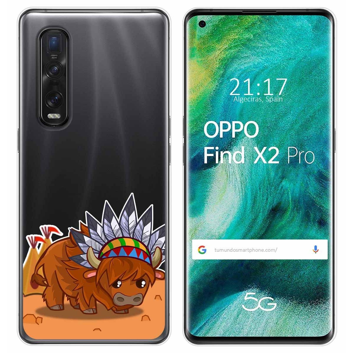 Tumundosmartphone Funda Gel Transparente para Oppo Find X2 Pro diseño Bufalo Dibujos