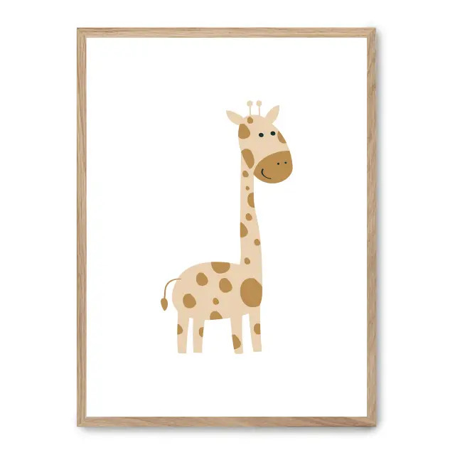 Cuadro giraffe iii 30x40cm, Póster impreso en papel de primera calidad de 180gr, montado sobre marco de madera MDF acabado roble., Infantil - Bebé