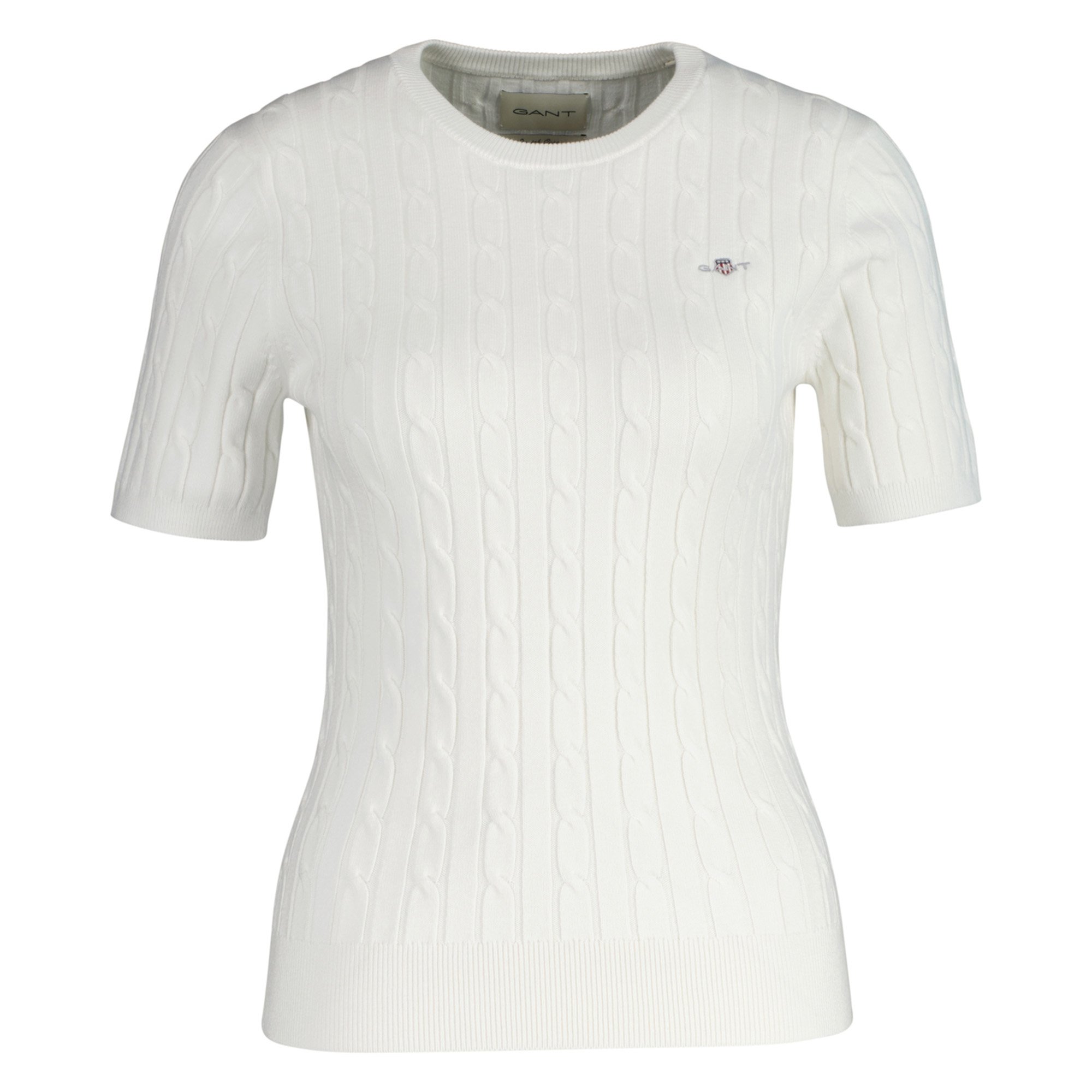 GANT Camiseta de punto de mujer - STRETCH COTTON CABLE C-NECK, cuello redondo, manga corta, estampado de cables STRETCH COTTON CABLE C-NECK