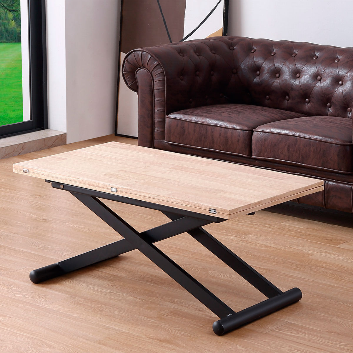 Mesa de centro elevable Natural convertible en mesa de comedor 49x110x57 cm Adec