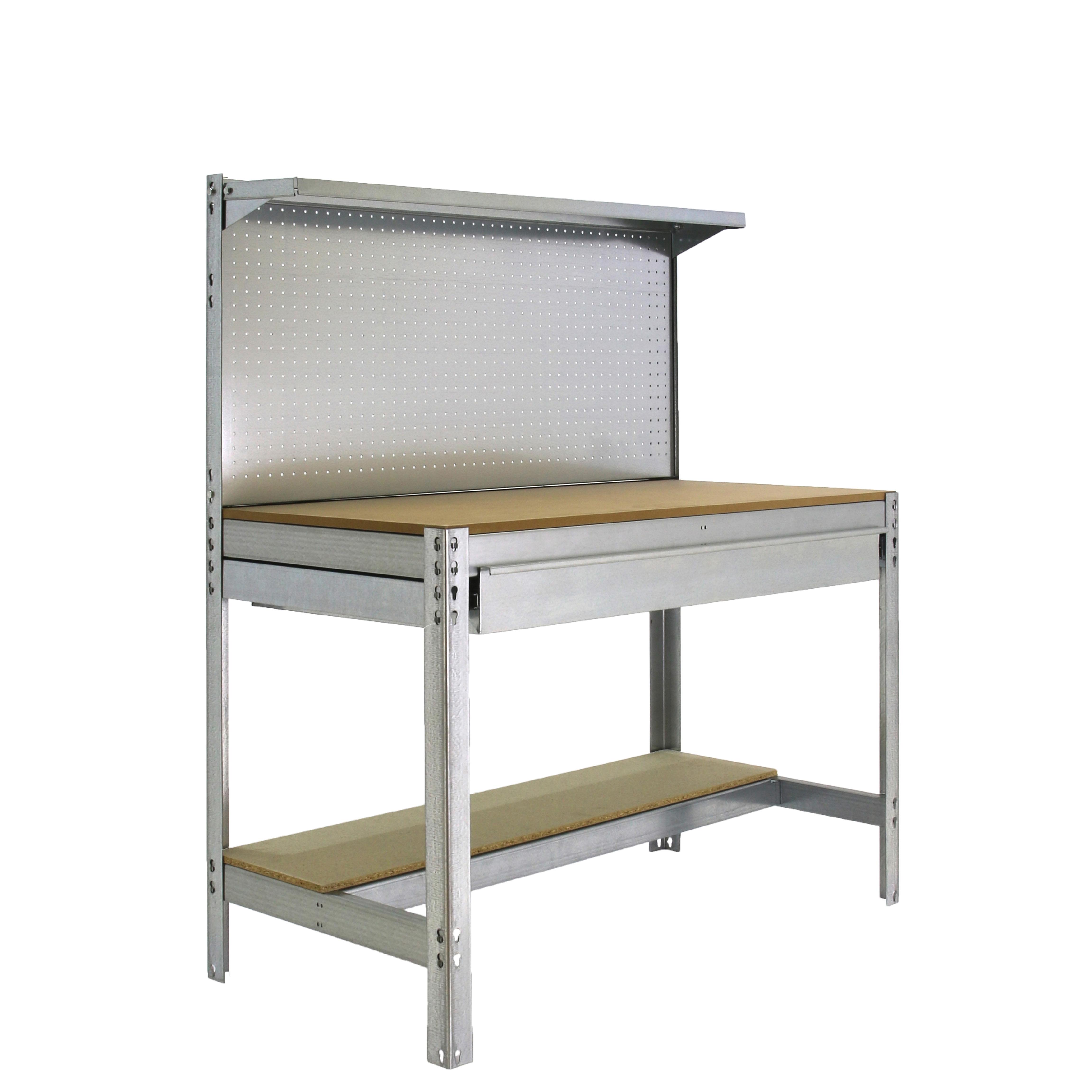 SimonRack Banco de Trabajo Taller, Capacidad Carga 600 kg, 1445x1210x610 mm, Mesa de Trabajo, 1 Cajón, Galvanizado/Madera - BT3