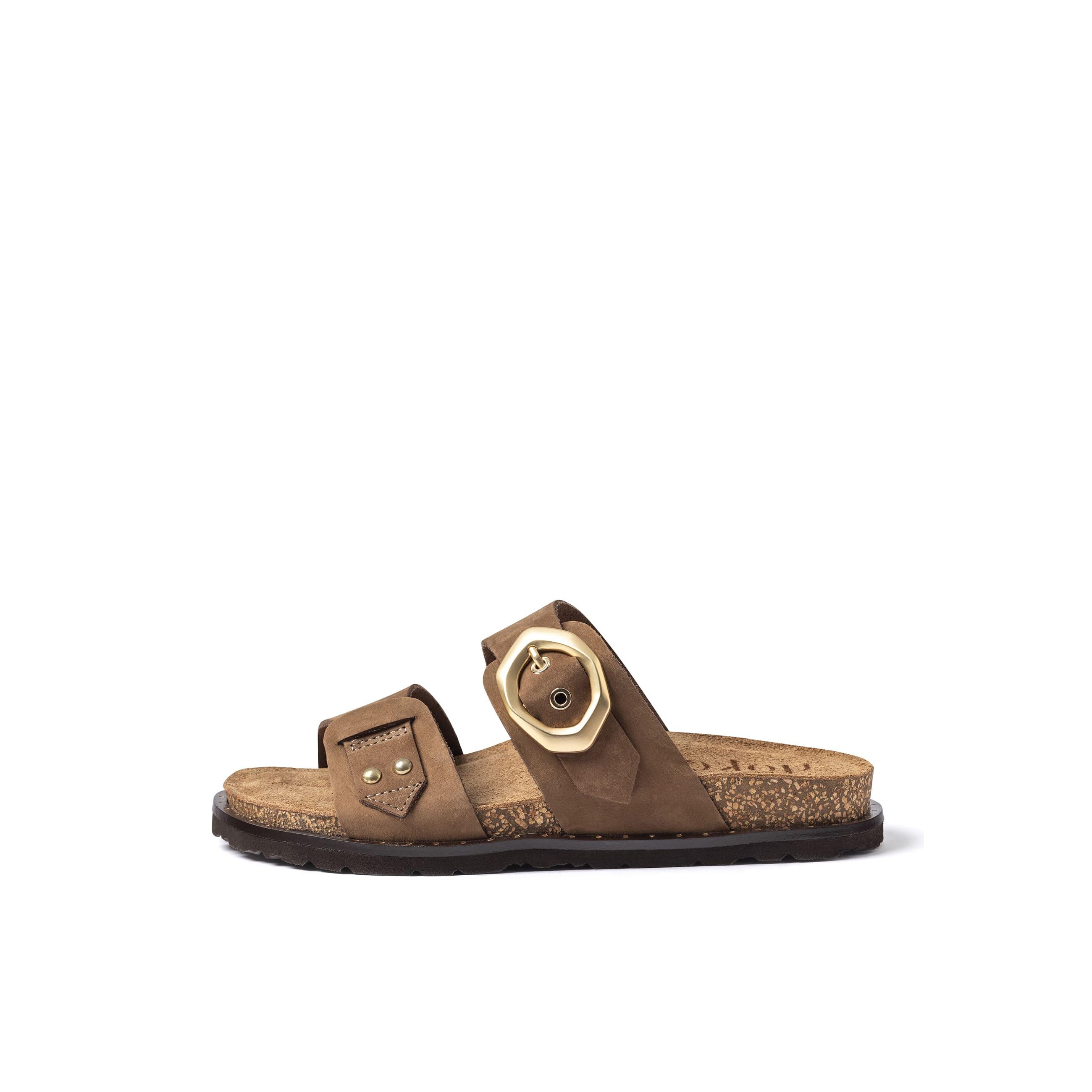 YOKONO sandalia plana BOLUS-254 MARRÓN CLARO | Zapatos mujer Primavera-Verano | Piel vacuna  Nobuck | 3 CM