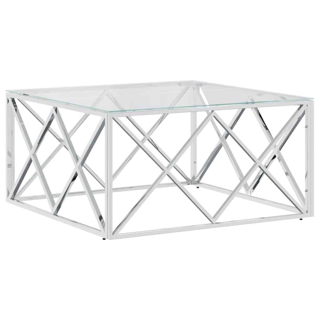 Vidaxl Mesa de Centro Acero Inoxidable y Vidrio 80x80x40 Cm Plateado