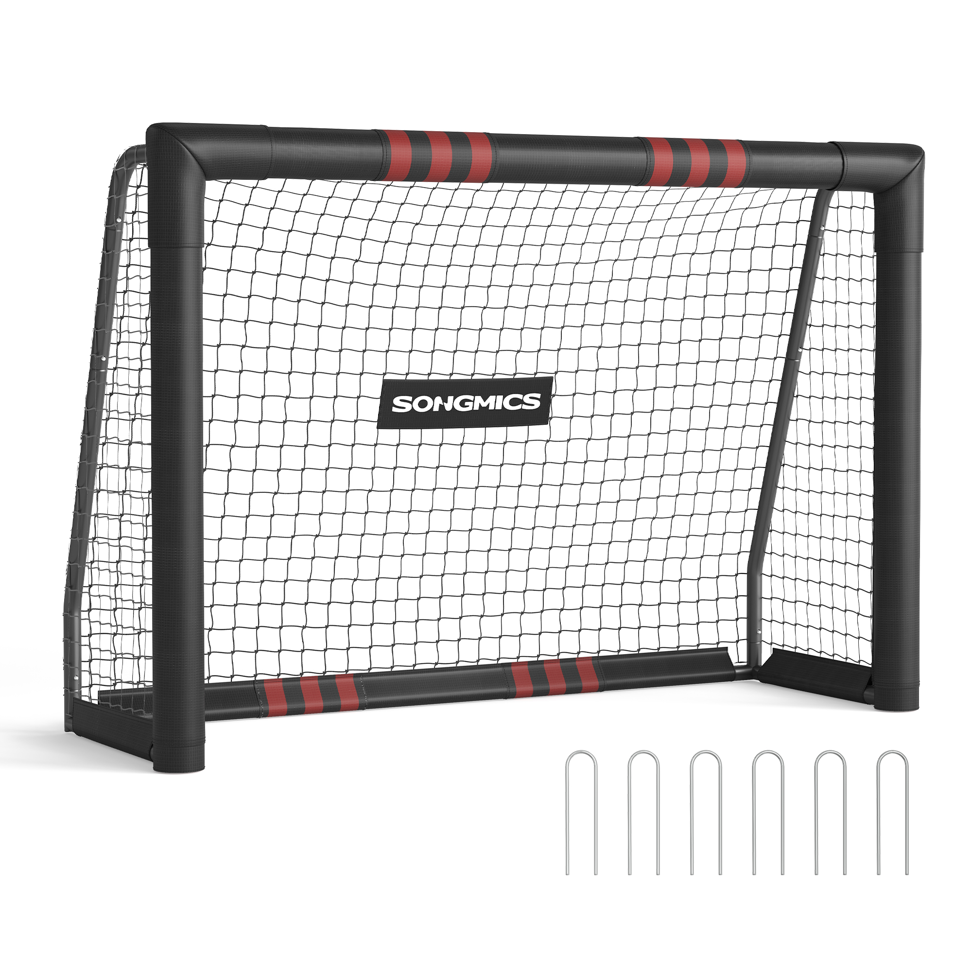 SONGMICS Portería de Fútbol, para Todas las Edades, de Acero, Red de PE, para Exterior, Jardín, Playa, 60 x 180 x 120 cm, Revestida de Espuma, Negro