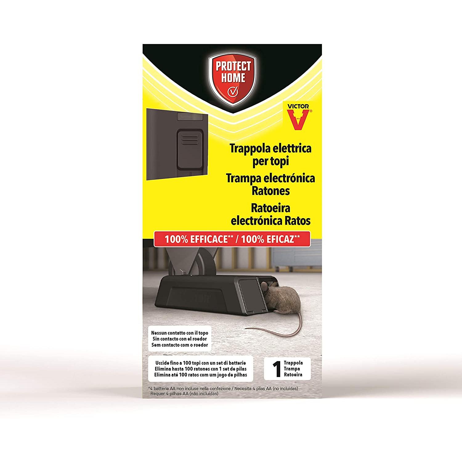 PROTECT HOME Trampa eléctrica para Ratones, 100% eficaz, Alto Voltaje, 100 descargas. Calidad Victor, Control de roedores - 1 ud