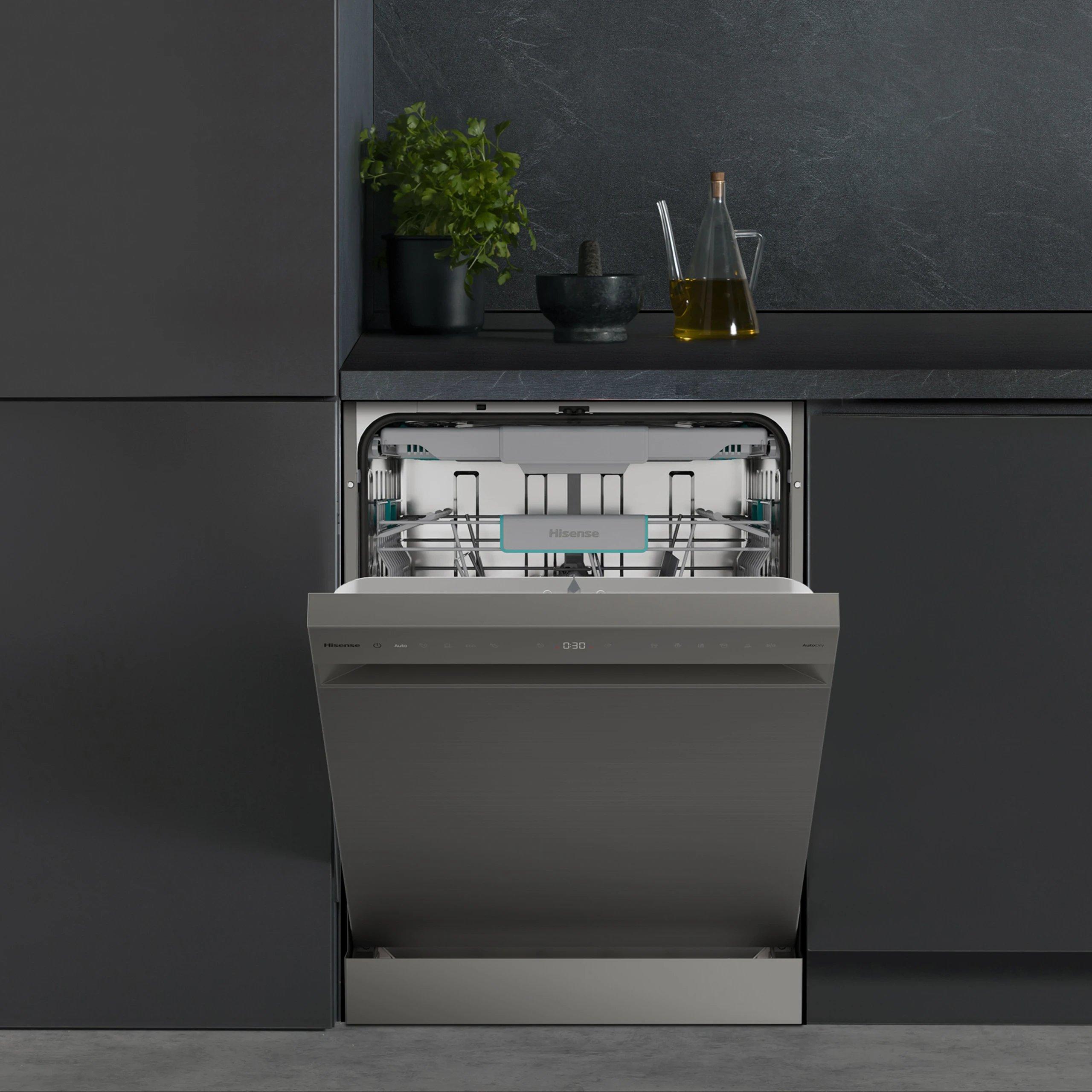 Hisense - Lavavajillas de libre instalación HS663A90XUK 60 cm, 16 cubiertos, clase energética A, inox, WiFi y secado extra con apertura automática