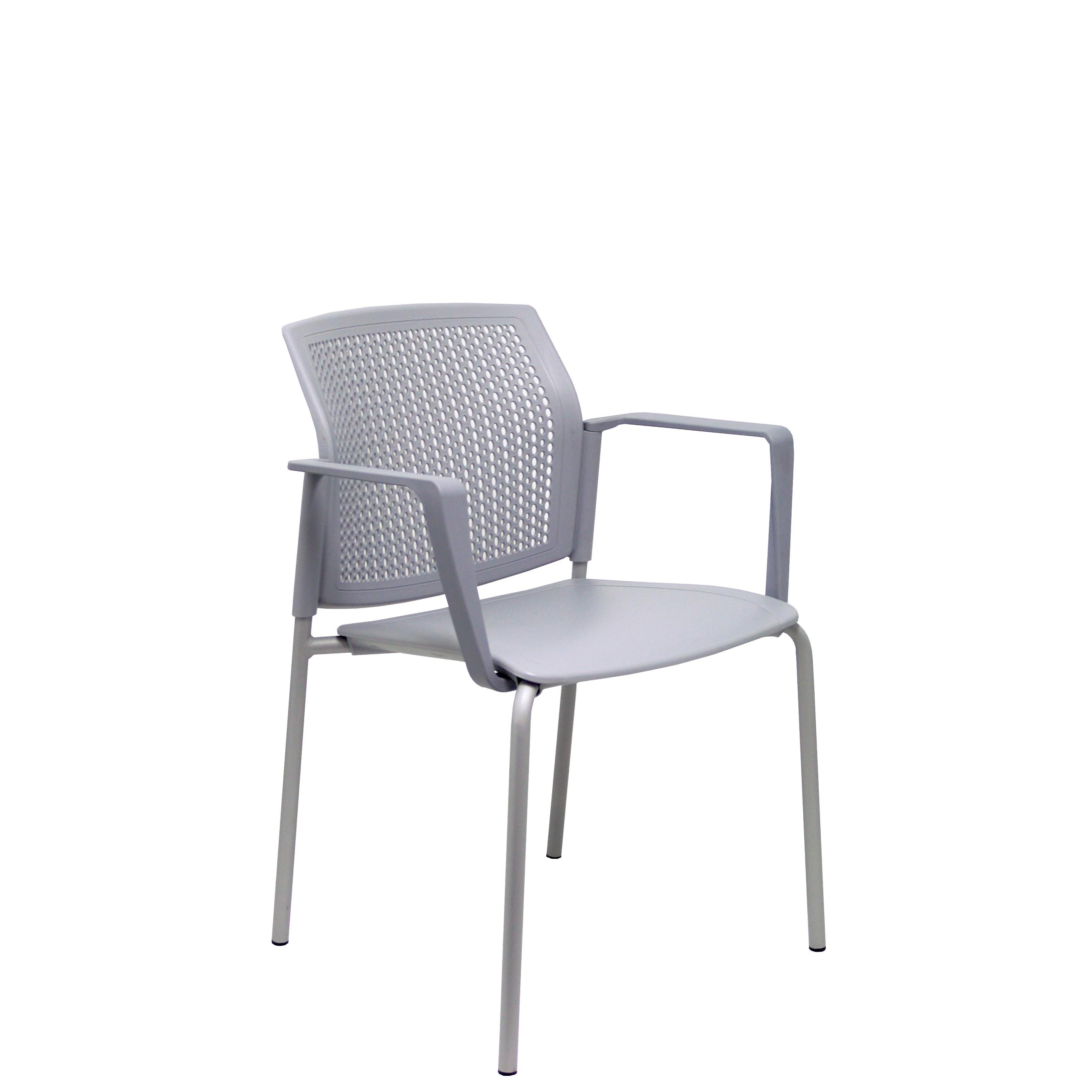 Piqueras Y Crespo Pack 4 Sillas Sege PVC Gris con Brazos - Ergonómicas y Apilables