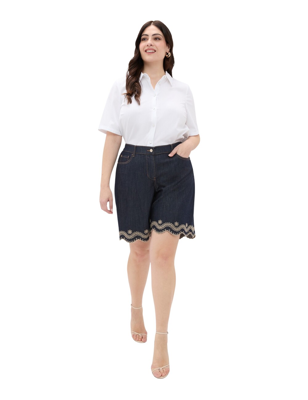 Fiorella Rubino - Bermudas vaqueras con bordado san gallo
