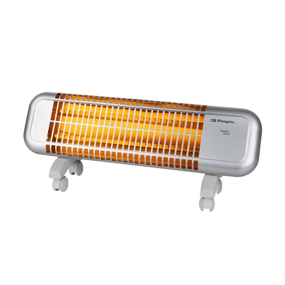 Orbegozo BPM 0105 - estufa de cuarzo, 2 niveles de potencia, 2 barras de cuarzo, reflector protegido de alta brillantez, frontal aluminio, ruedas de transporte, 1200 W