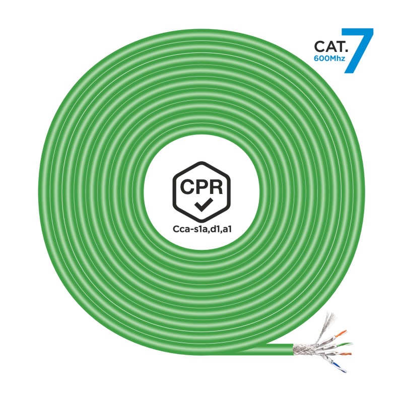 AISENS - Cable de Red RJ45 LSZH CPR Cca CAT.7 600 MHZ S/FTP AWG23, Verde, 500 m A146-0668
