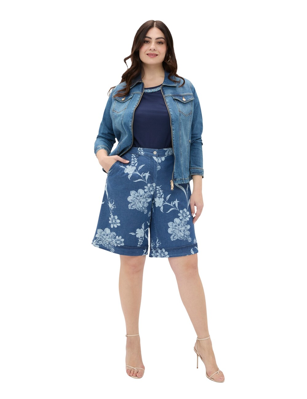 Fiorella Rubino - Bermudas de denim con estampado foliage delavé