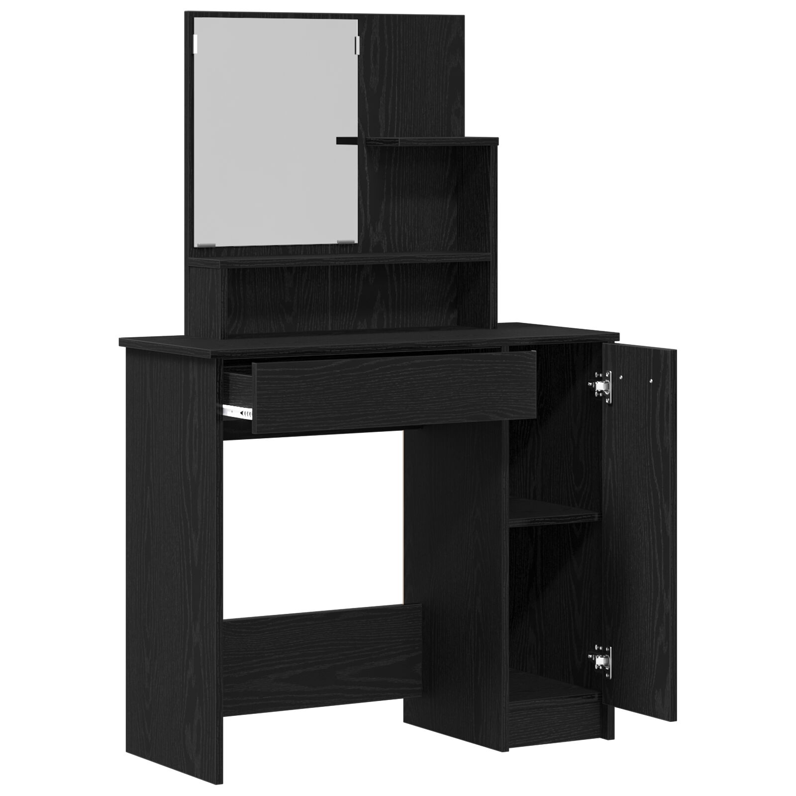 Mesa de Tocador de Roble Negro con Espejo - 86.5 x 35 x 136 cm