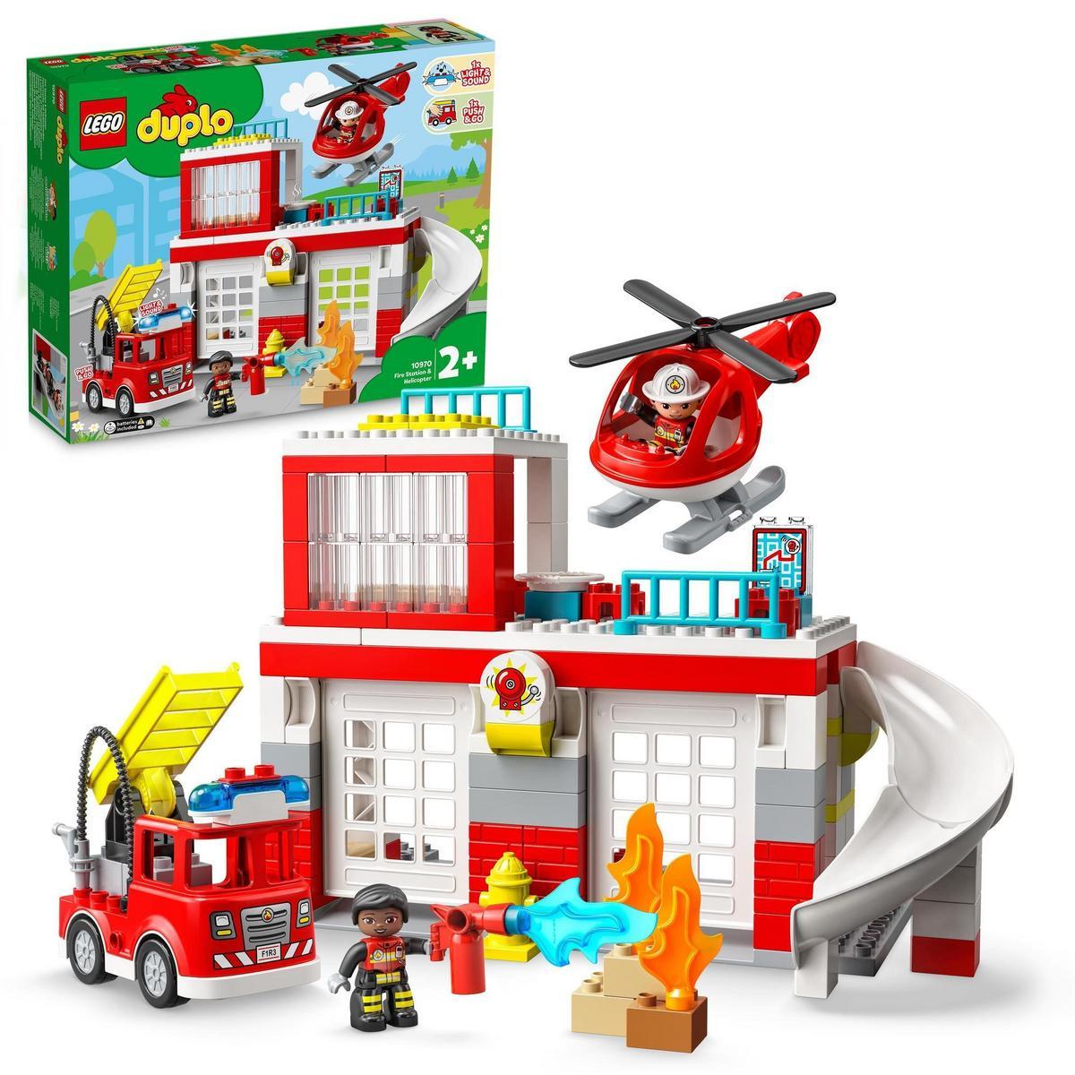 LEGO - Juguete para construir LEGO® DUPLO® Rescate 10970 Parque de Bomberos y Helicóptero; juego con un camión de bomberos y un helicóptero; para mayores de 2 años (117 piezas)