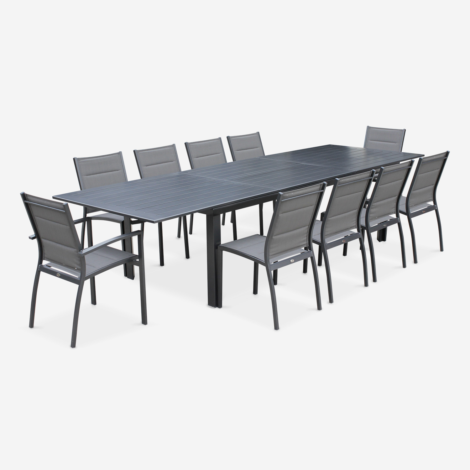 sweeek - Mesa de jardín extensible de aluminio con 10 sillas , Odenton 10 , 335x110x74