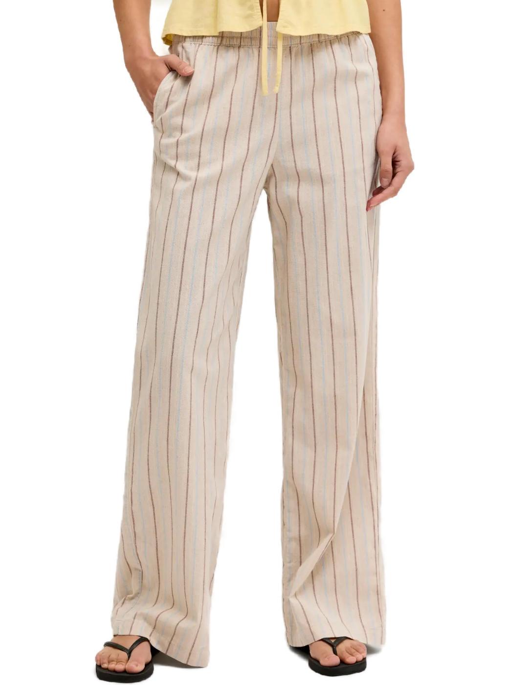 Pantalón JJXX Ella lino de rayas beige para mujer