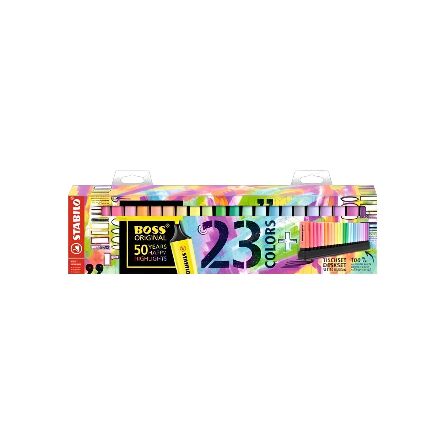 Marcador STABILO BOSS ORIGINAL ARTY - Ser de mesa con 9 colores fluorescentes y 14 colores pastel