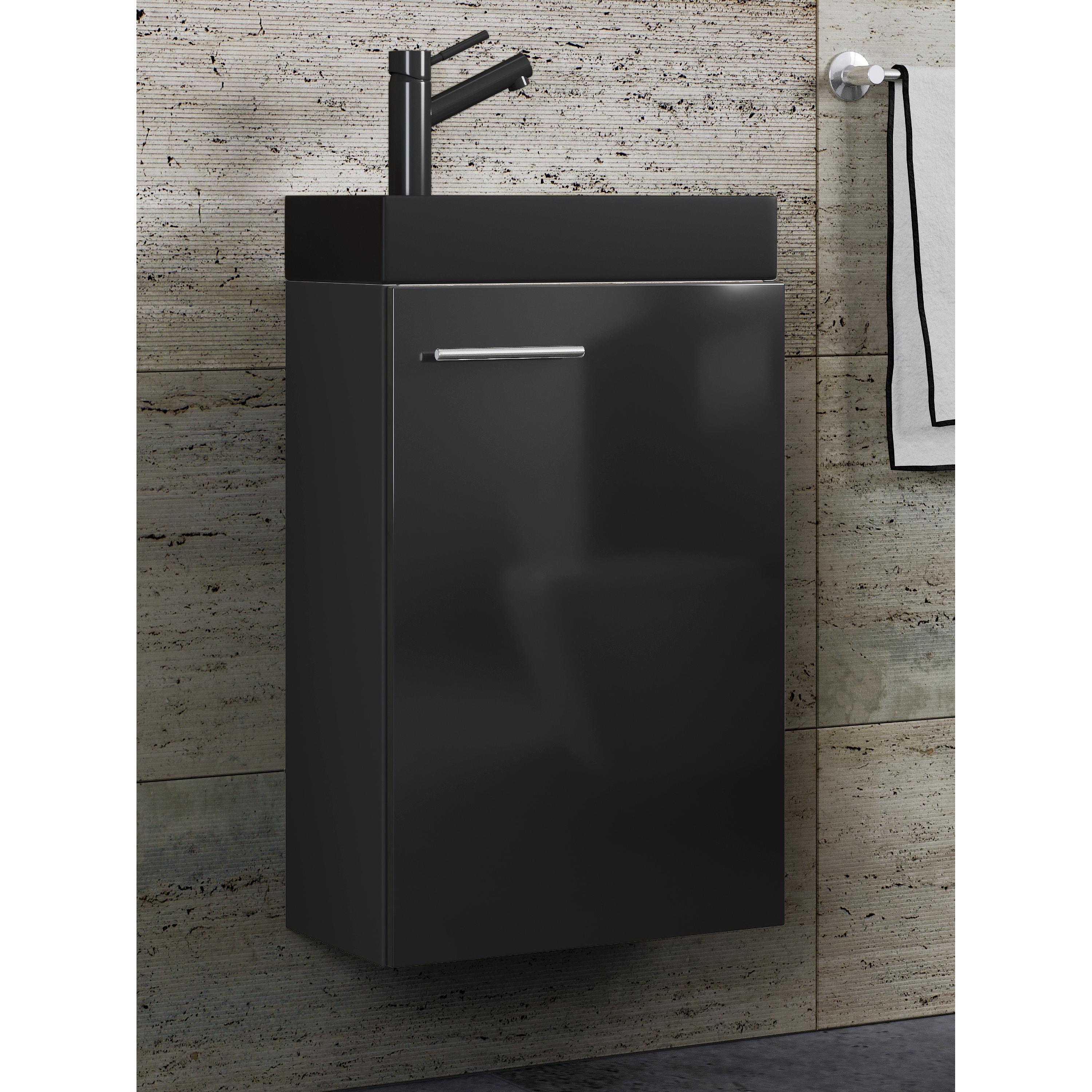 Conjunto de muebles de baño de 2 piezas WC de invitados lavabo de baño de invitados pequeño y estrecho Slito-BL Conjunto de muebles de baño de 2 piezas WC de invitados lavabo de baño de invitados pequeño y estrecho Slito-BL