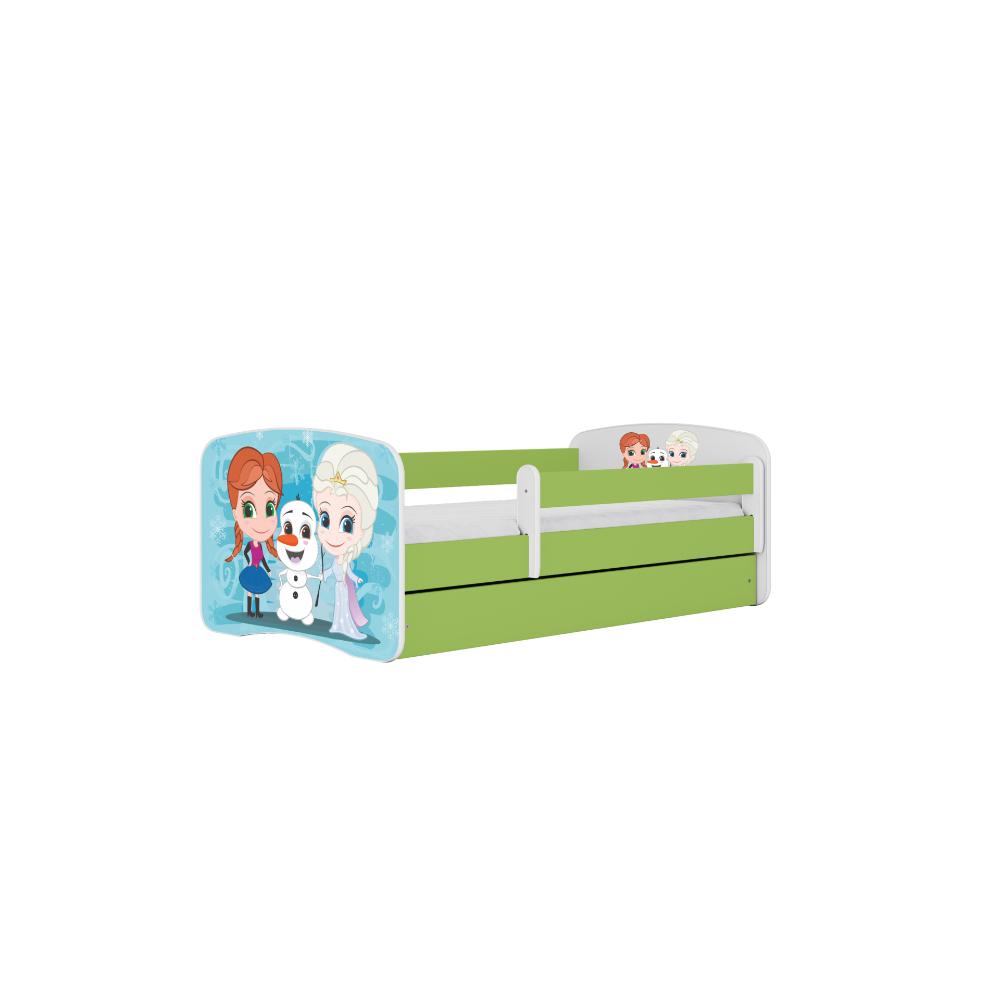 Cama 160 x80 cm Kocot Kids com gaveta e colchão BabyDreams Frozen Land Green