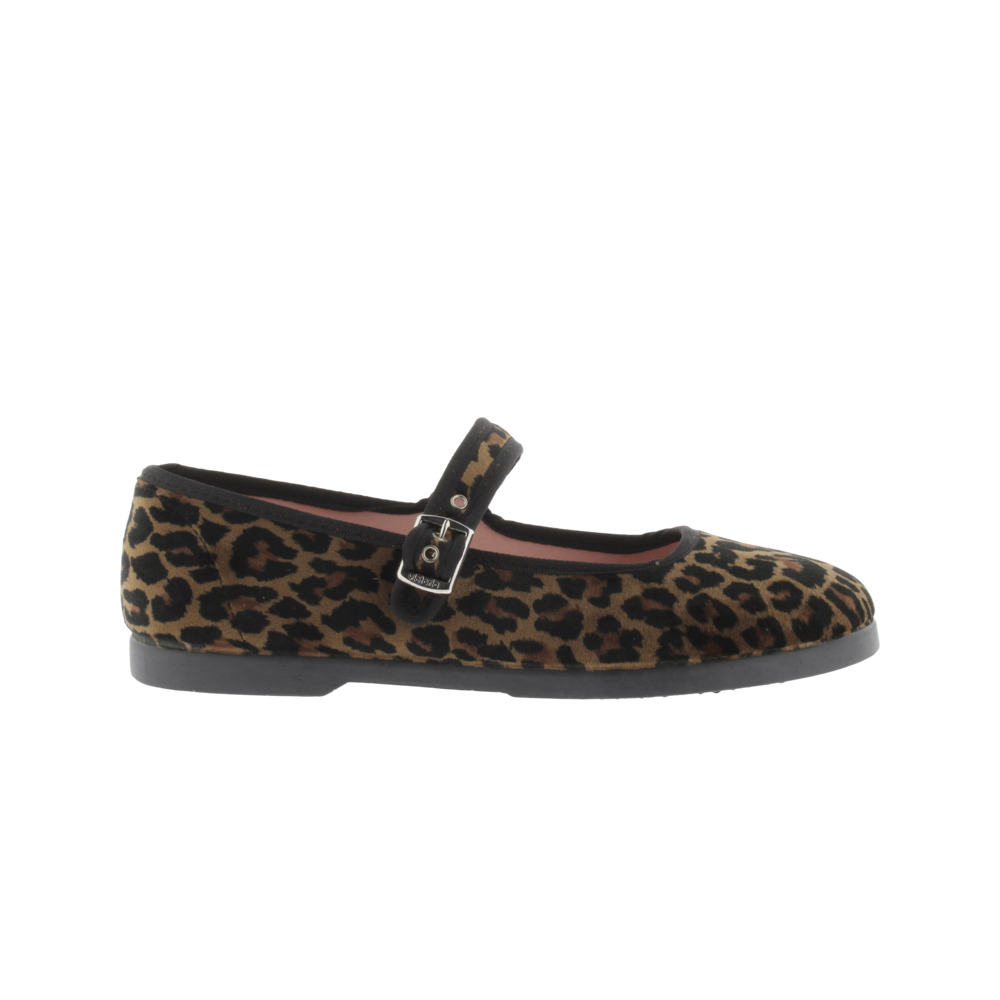 Victoria Gong Fu Bailarinas de terciopelo animal print con ribete al tono y cierre de hebilla 1080117