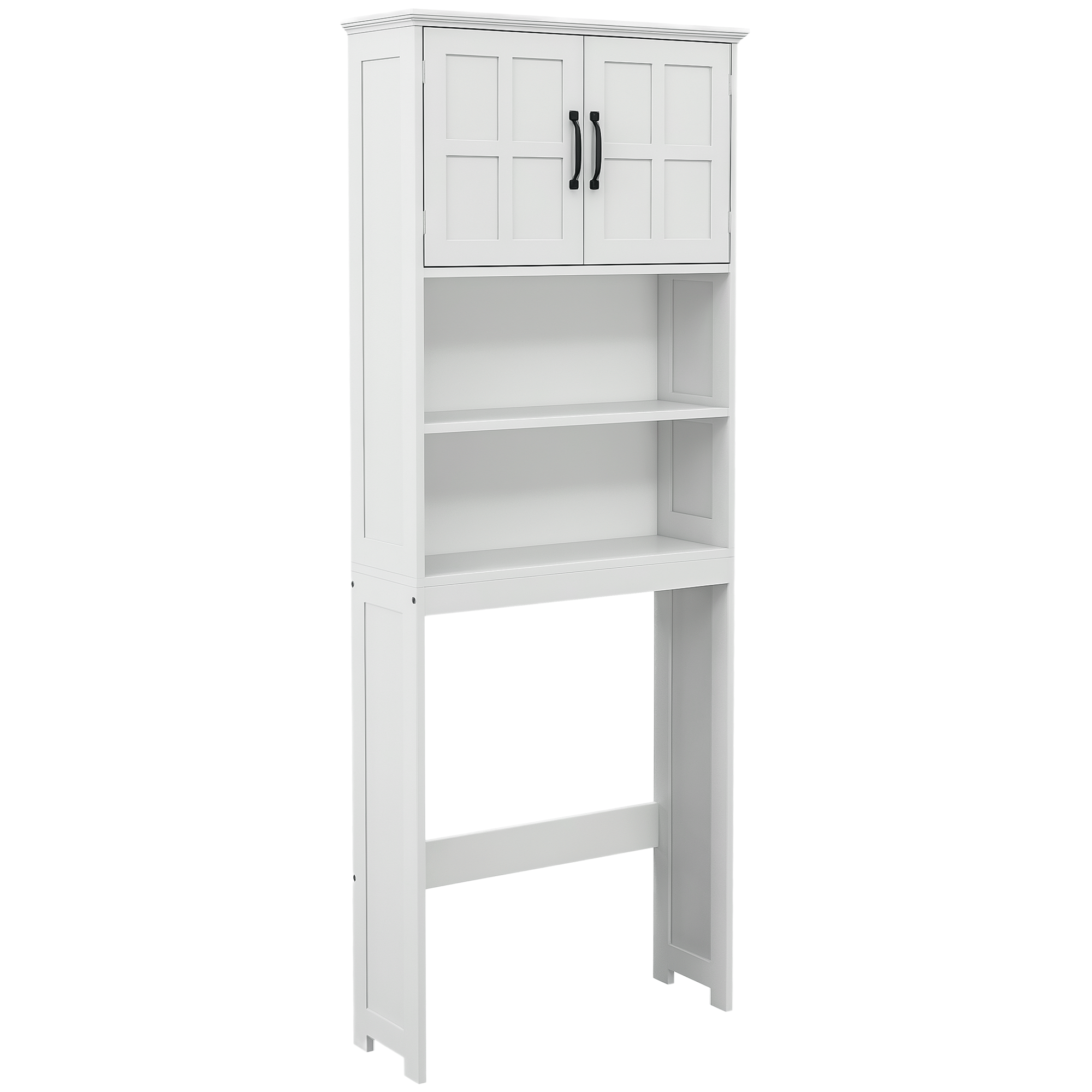 kleankin Mueble sobre Inodoro Armario para Lavadora con 2 Puertas Estantes Abiertos y Estante Ajustable Mueble para Baño 66x23x178 cm Blanco