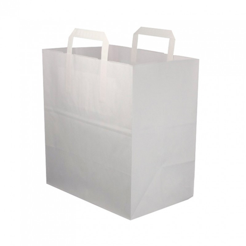 250 Uds. Bolsas de papel blancas asa plana (28+17x29cm) | Ref: BP9BCO