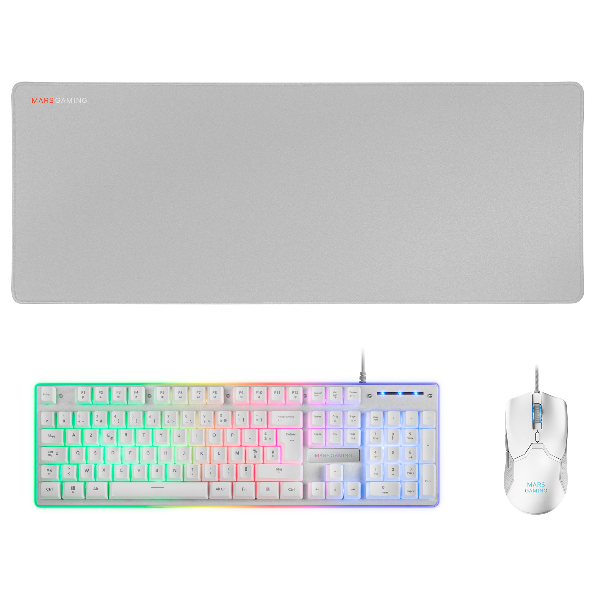 Mars Gaming MCPX, Combo Gaming, Teclado FRGB H-Mech + Ratón Ultraligero 10000 DPI + Alfombrilla XXL, Idioma Español, Combo Negro o Blanco