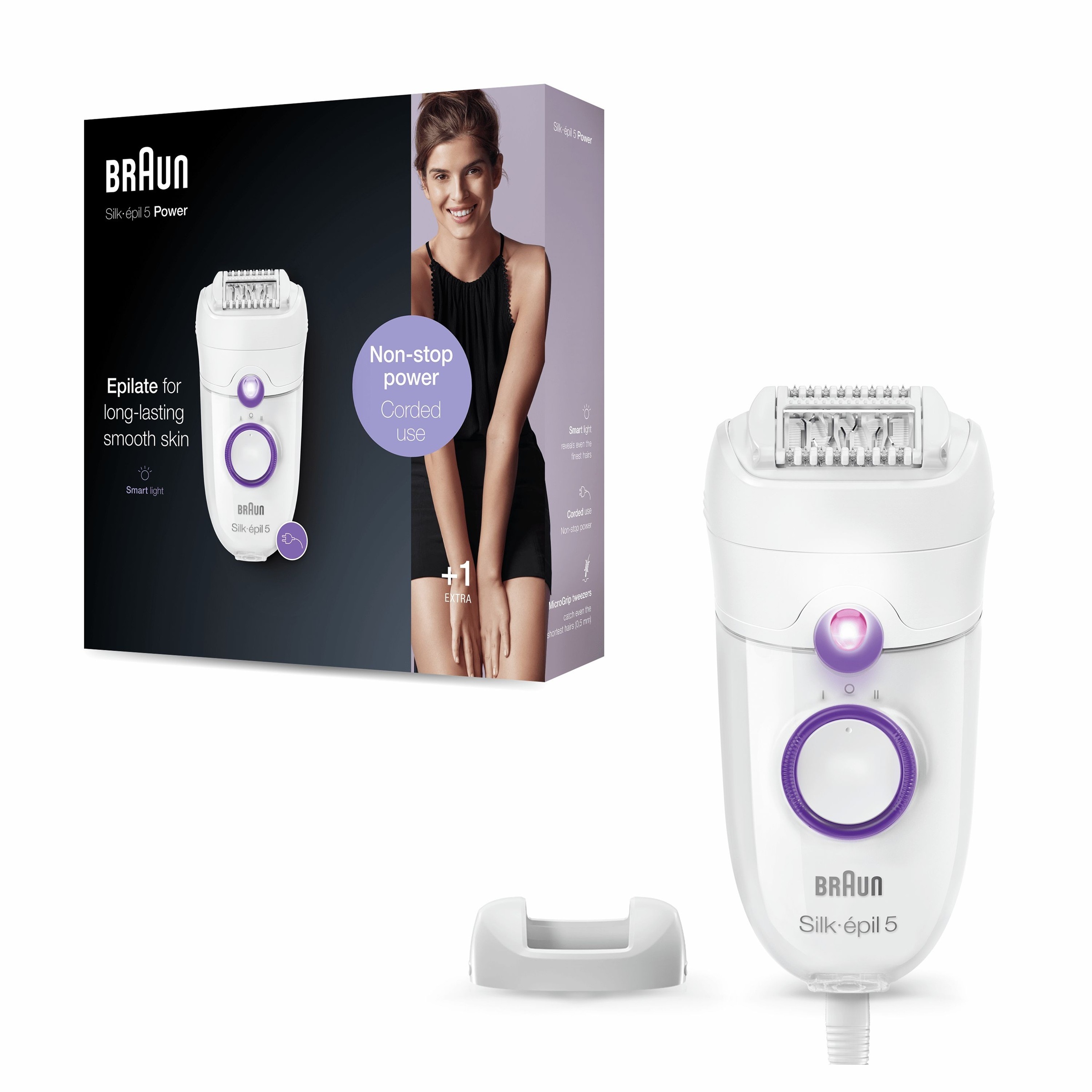 BRAUN Silk-épil SE5-505PDepiladora para mujer, contornos difíciles, ajuste velocidad, depilación cómoda