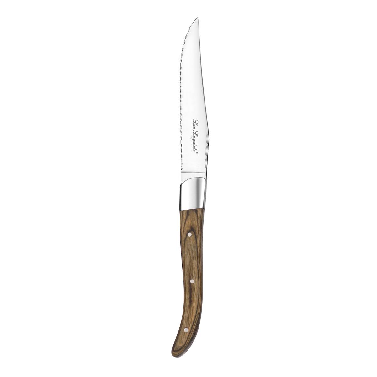 LOU LAGUIOLE LOUIS Set 6 Cuchillos Chuleteros Acero Inox 23x2x1CM Marrón Brillo Fácil de limpiar Ecológico