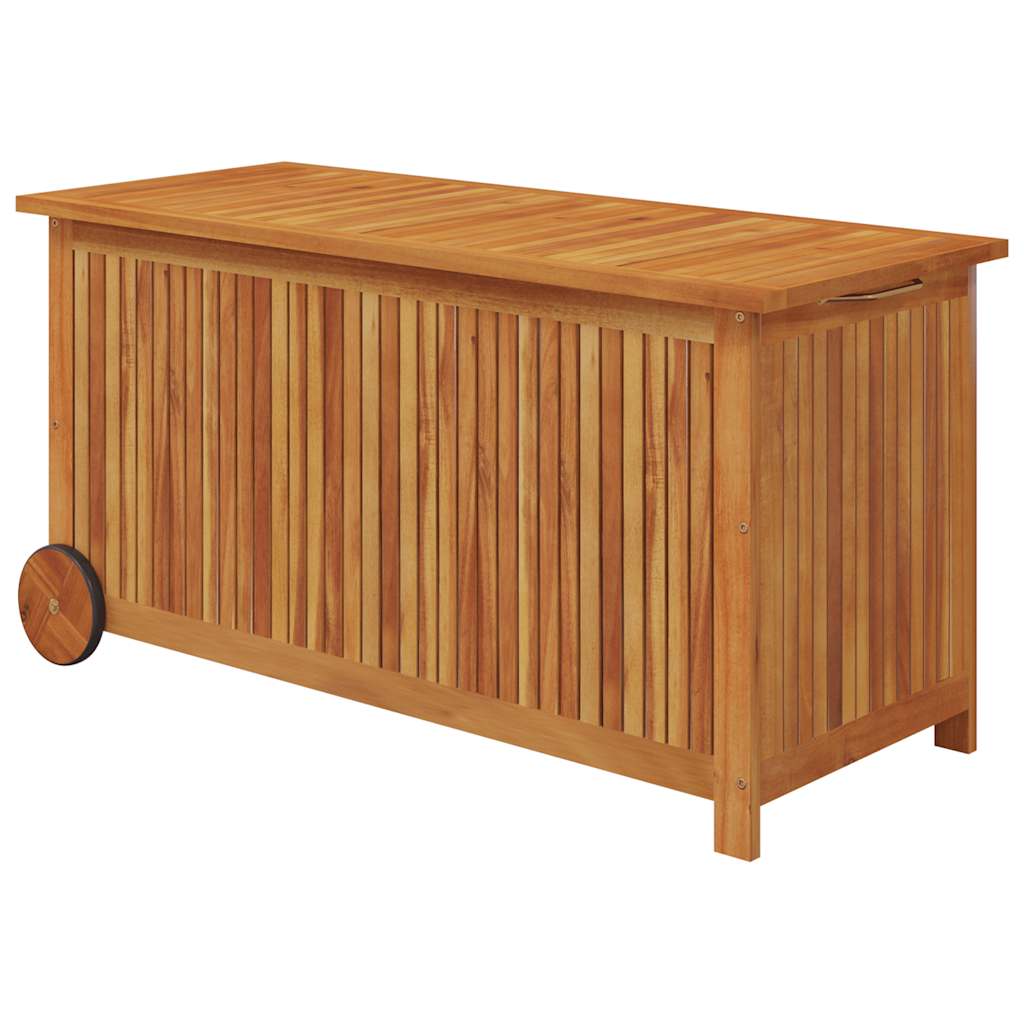 vidaXL Caja de almacenaje de jardín ruedas acacia maciza 113x50x58 cm