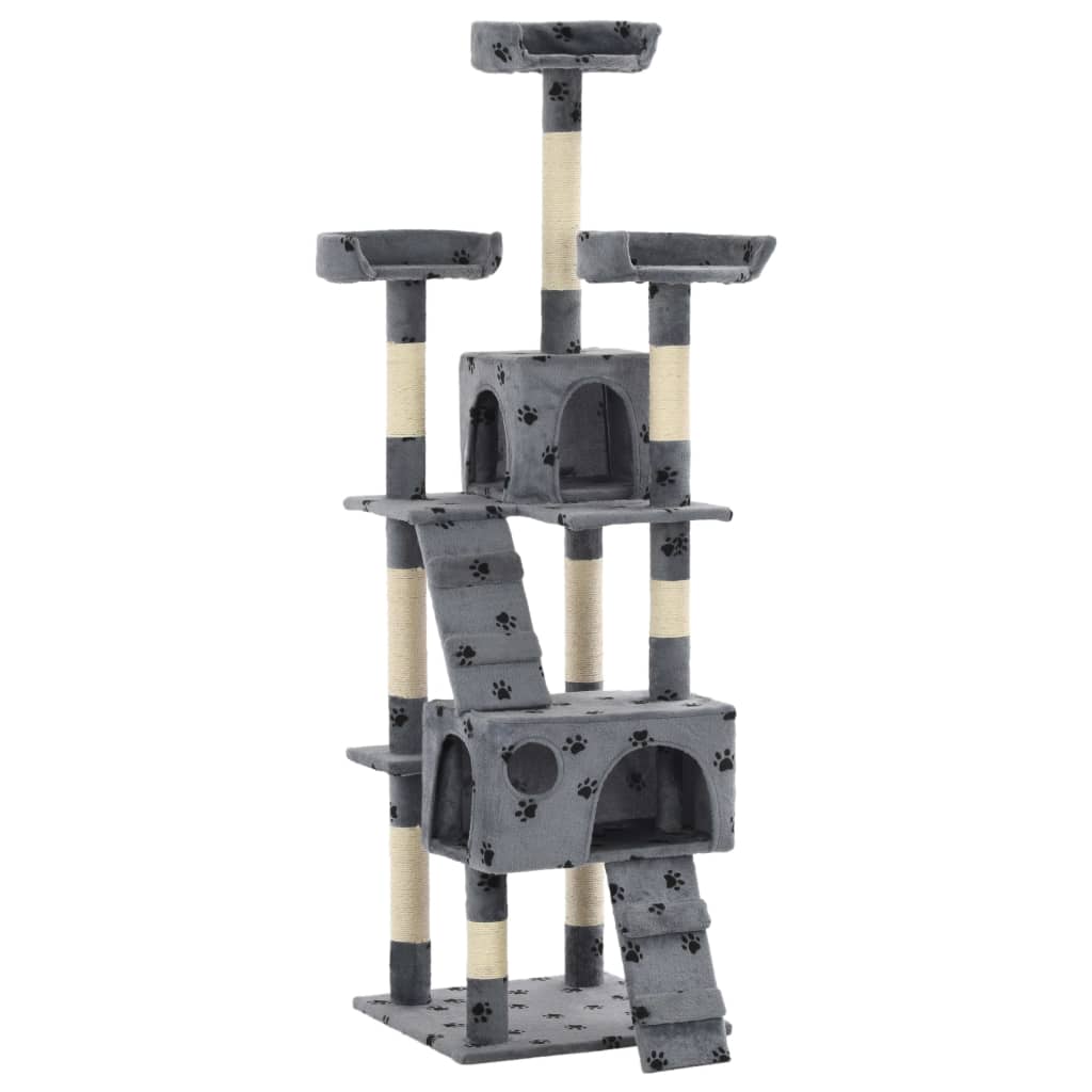 vidaXL Rascador para Gatos con Poste de Sisal 170 cm Árbol Arañar Juguete Color Azul,  Gris,  Beige con huellasde patas y mas