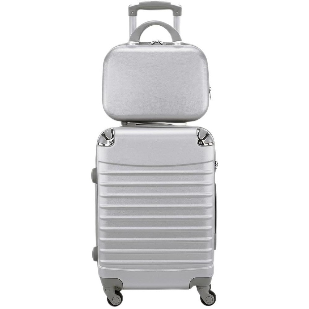 Maleta de Cabina Trolley de Viaje con Neceser, Equipaje de Mano 4 Ruedas 360º Maleta 55x35x20cm y Neceser 34x27x14cm (Plata) coshano