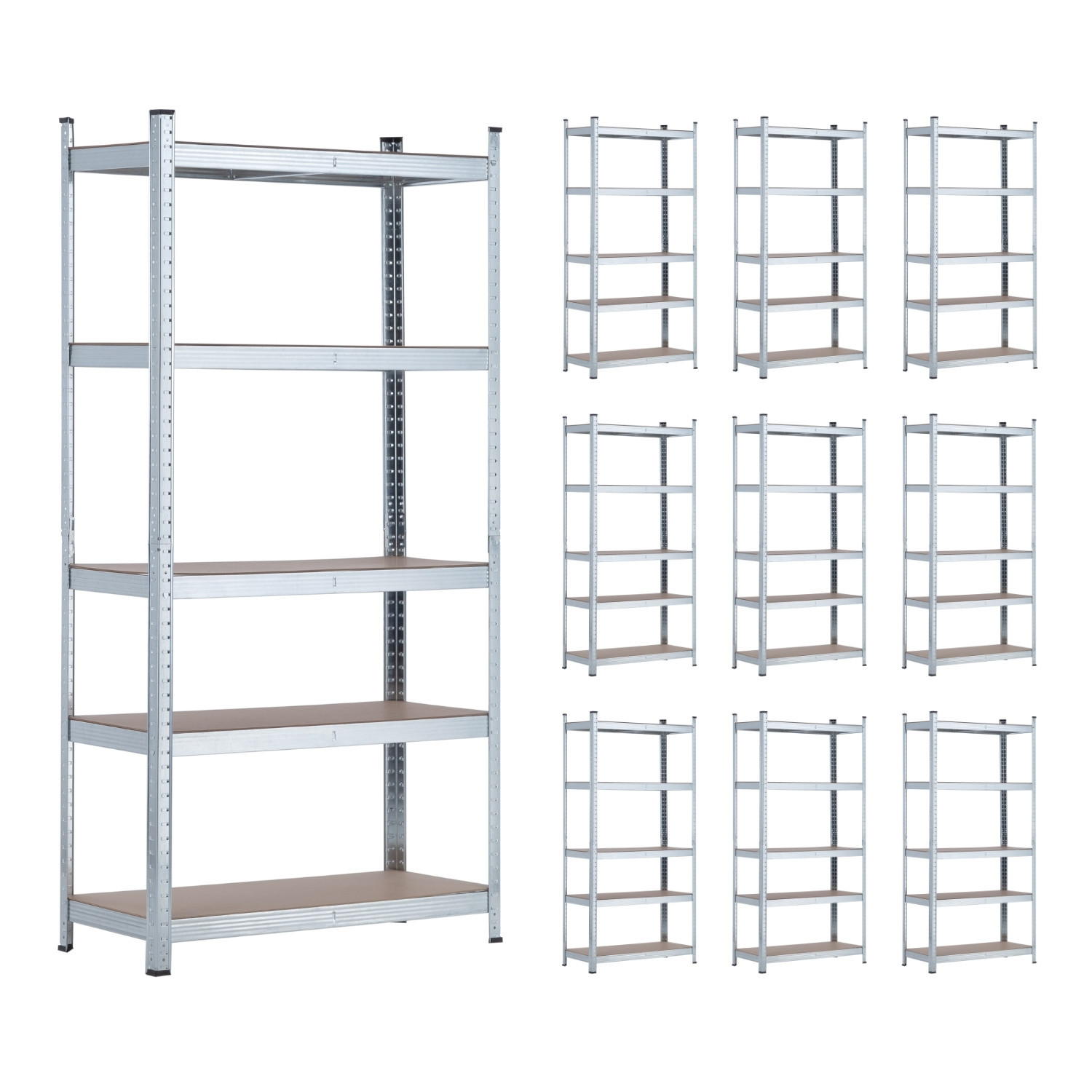 7H SEVEN HOUSE - Estantería Modular Almacenaje (MegaPack 10), Acero Galvanizado, MDF Antihumedad, Hogar, Trastero, Garaje, 5 Baldas Ajustables, Carga Máx. 875Kg, 90x40x180cm (largo x ancho x alto)