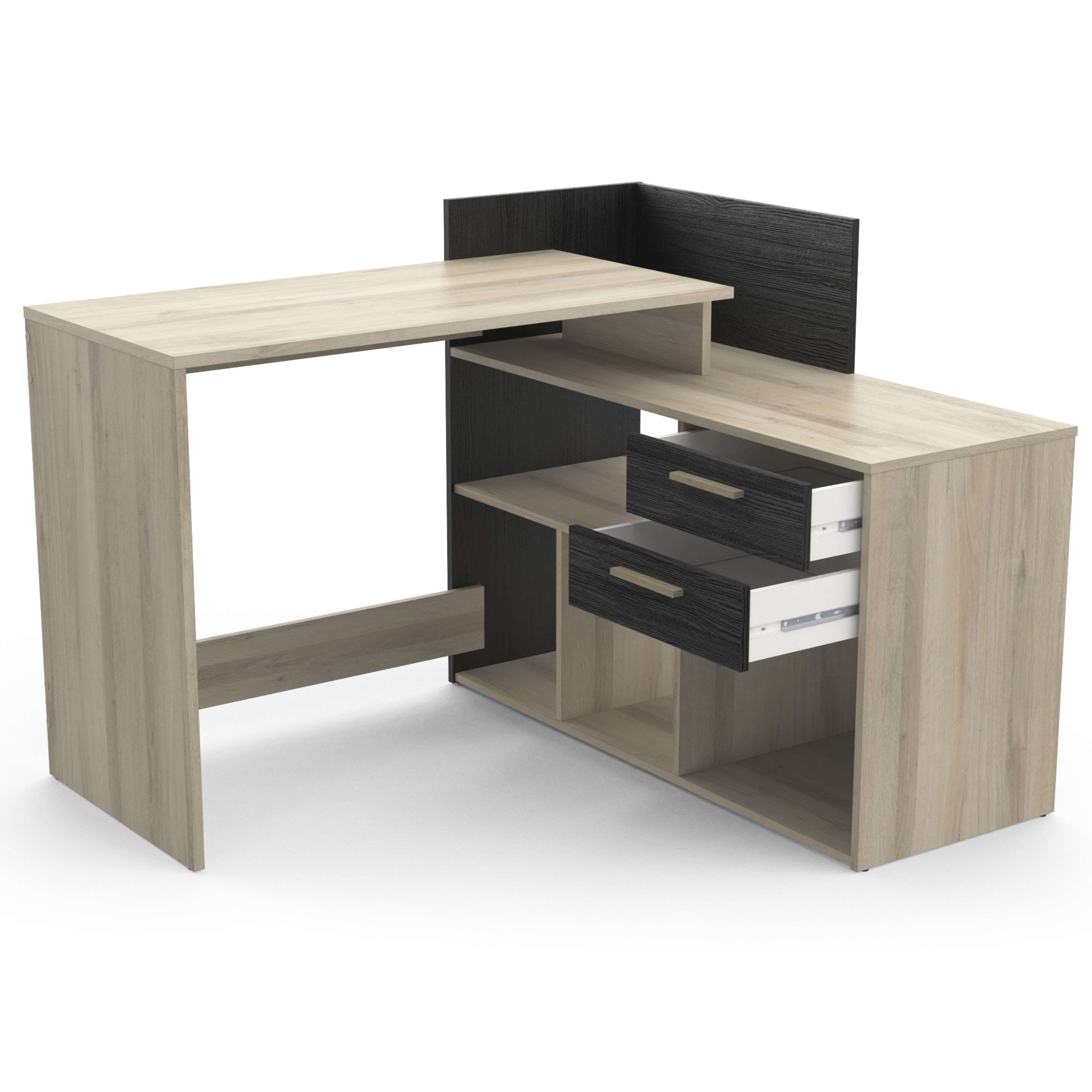 Miroytengo Optima Mesa Escritorio Reversible Melamina Roble Kronberg/Negro 121cm Estilo Moderno, Muebles de Oficina