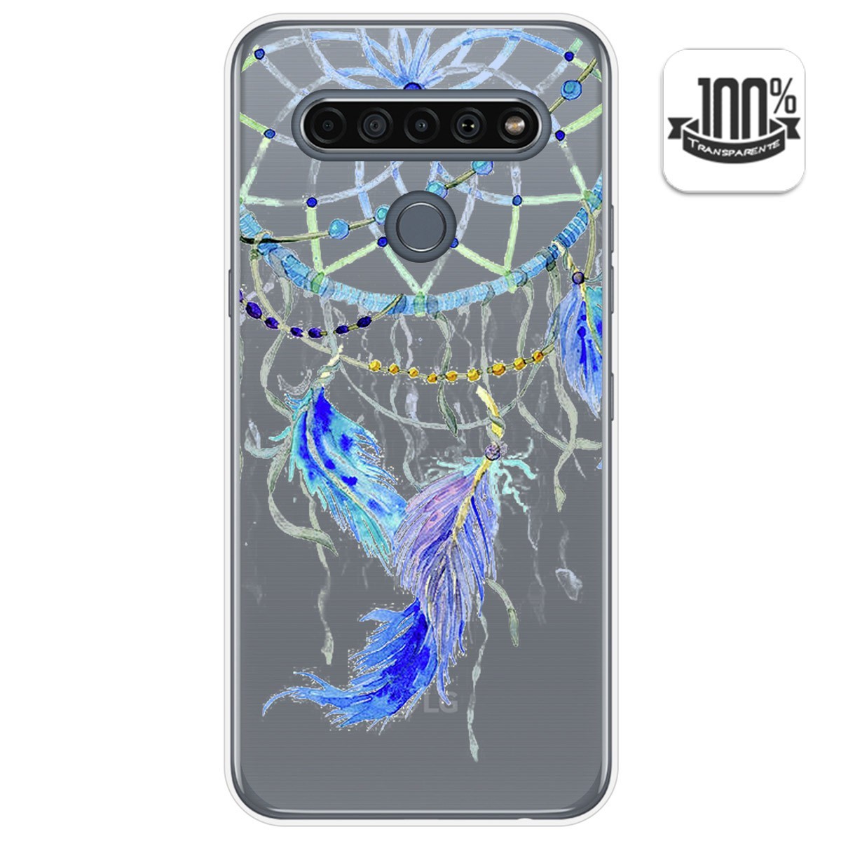 Tumundosmartphone Funda Gel Transparente para Lg K61 diseño Plumas Dibujos