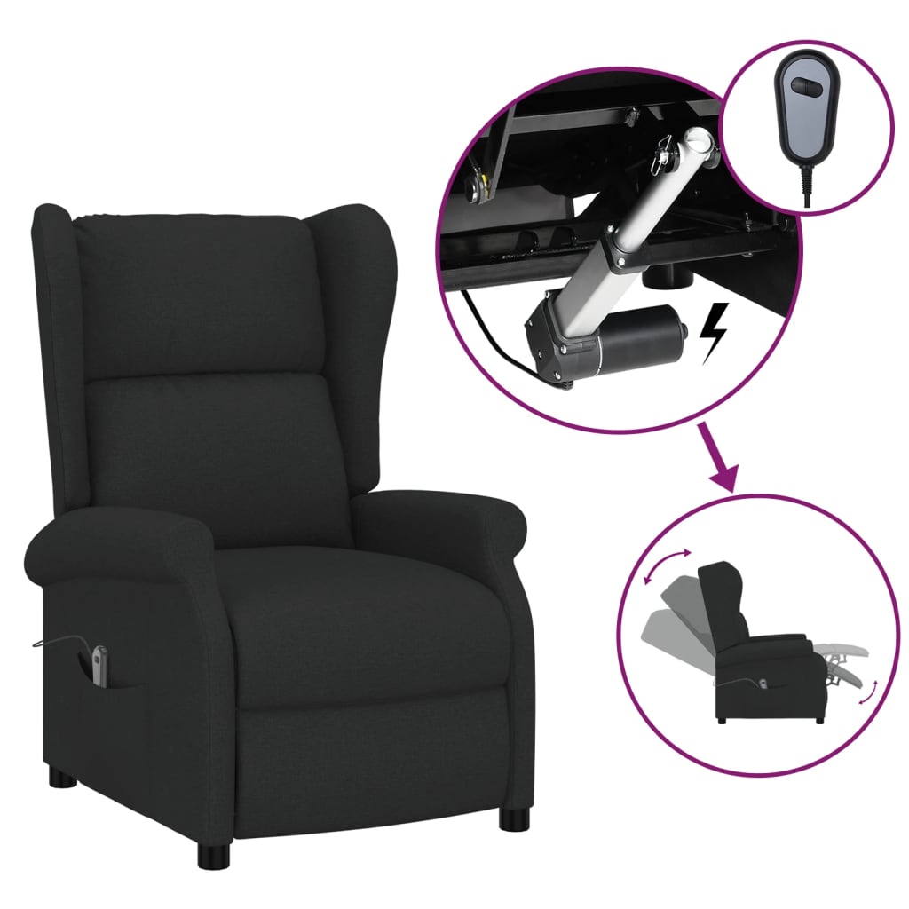 vidaXL Sillón orejero reclinable eléctrico tela negro