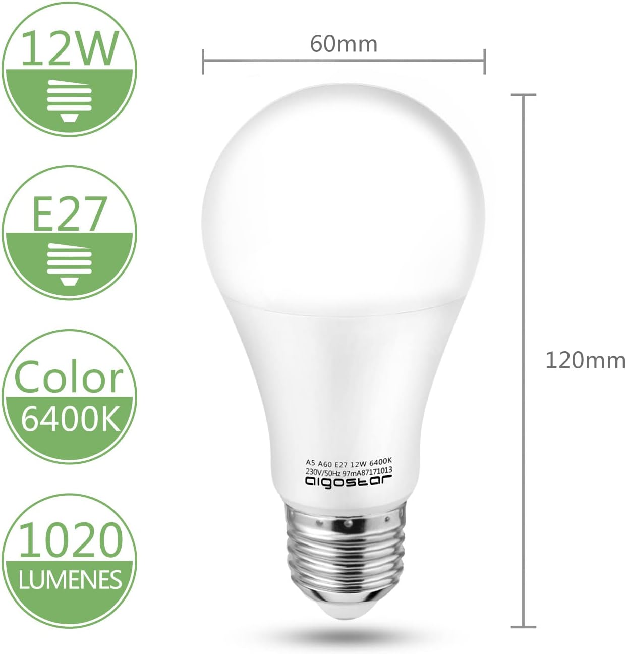 Aigostar Bombilla LED E27 Blanco Frío 6500K,4W (equivalente a 40W),470  lúmenes,Angulo de Apertura: 360°,No regulable.Pack de 6 uds : :  Iluminación