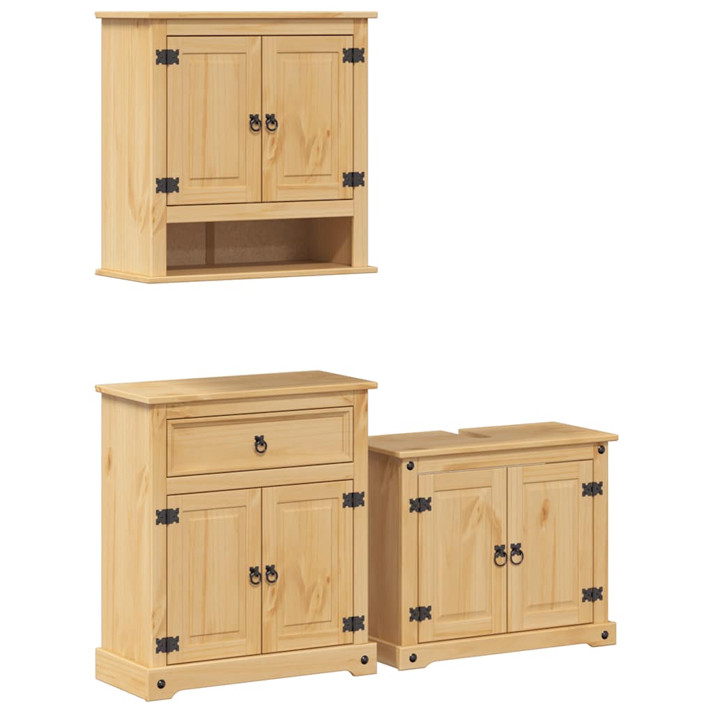 vidaXL Juego de muebles de baño Corona 3 pzas madera maciza pino